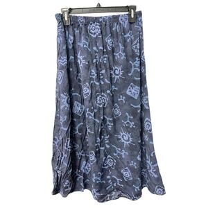 Vintage Promises 16 Petite Blue Skirt Elastic Waist USA Made‎ 100% Rayon Aztec